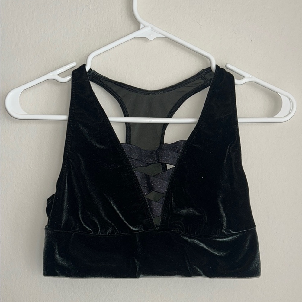 Dark Green Velvet Sports Bra